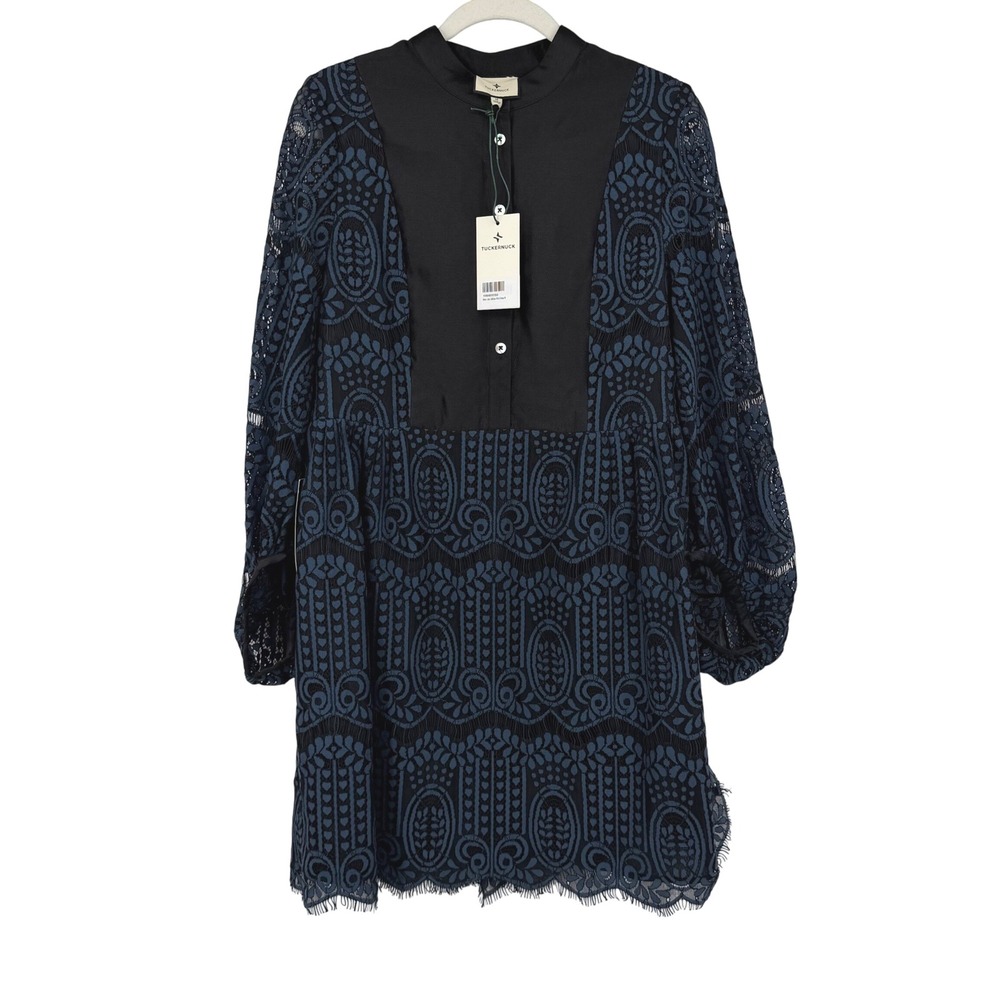 Tuckernuck Navy and Black Lace-Overlay Mini Dress